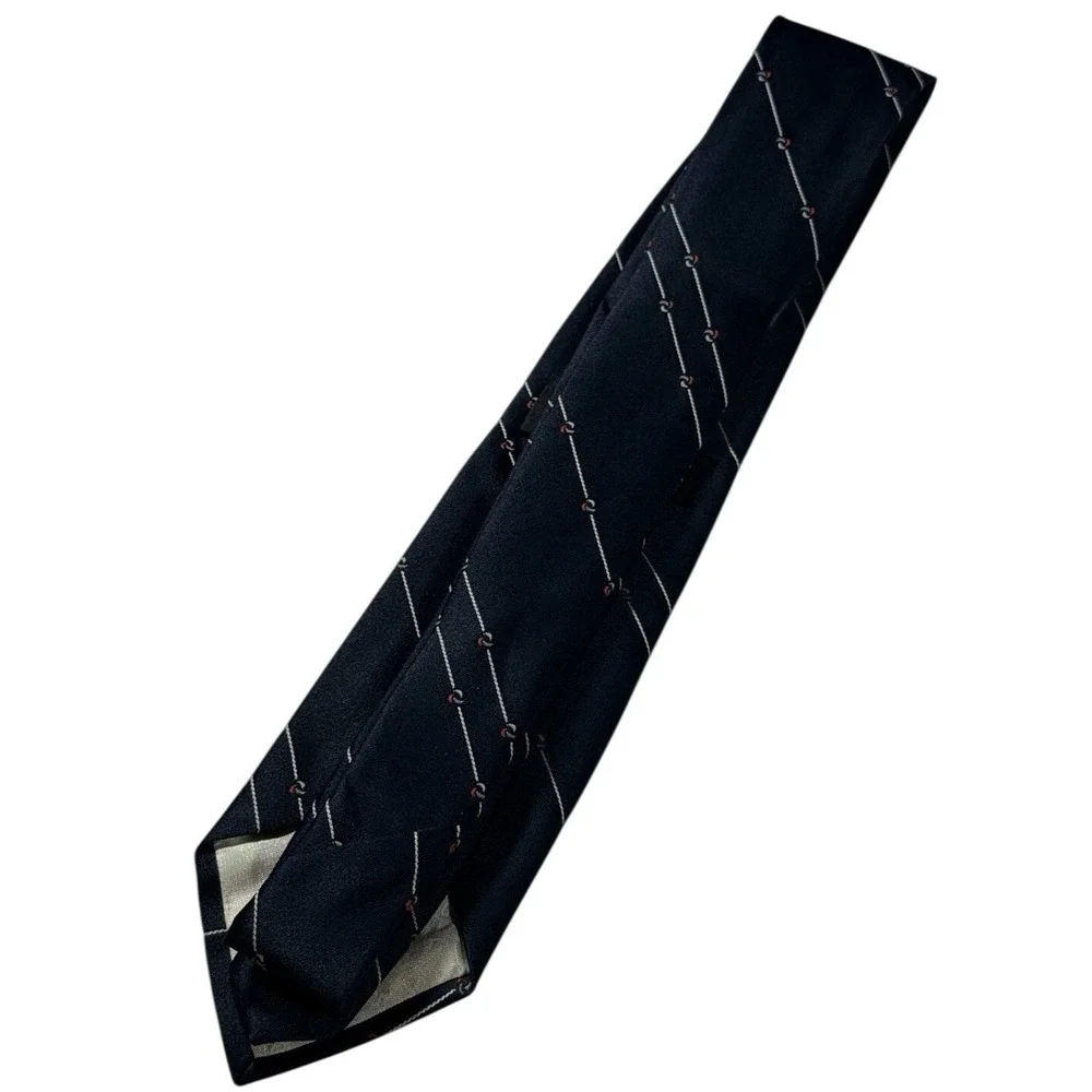Vintage Christian Dior Mens Tie, Blue w/ White Line Stripes, Dior Logo Center